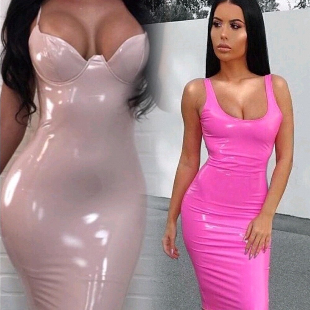 Dark pink leather buster dress